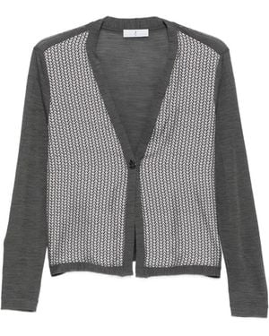 Whyci Geometric-Pattern V-Neck Cardigan - Grey