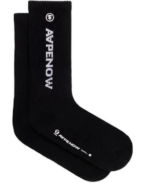 Aape By A Bathing Ape Logo-Lettering Ribbed-Knit Socks - Black