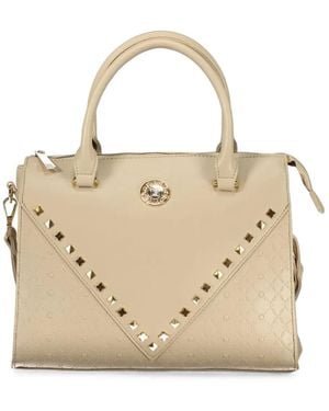 Laura Biagiotti Monogram-Pattern Stud-Embellished Tote Bag - Natural