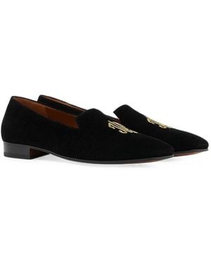 Ferragamo Embroidered Suede Loafers - Black