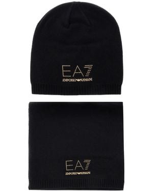 EA7 Logo-Embellished Beanie Hat And Scarf Set - Black