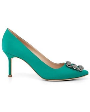 Manolo Blahnik Hangisi 70 Crystal-Buckle Court Shoes - Green