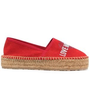 Love Moschino Rhinestone-Logo Flatform Espadrilles - Red