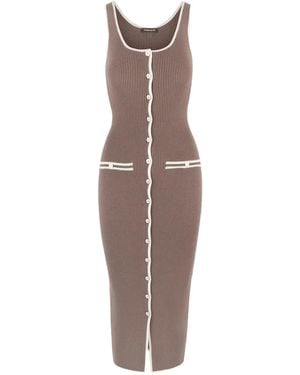 Manière De Voir Daphne Ribbed Button-Front Midi Dress - Brown