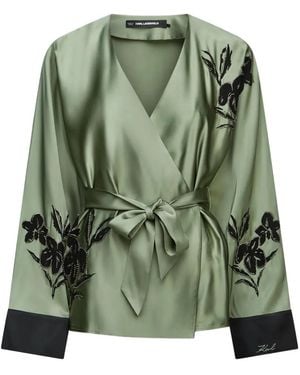 KARL LAGERFELD Blusa A Portafoglio Con Ricamo Floreale - Verde