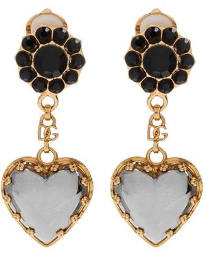 Dolce & Gabbana Sacro Cuore Heart-Pendant Earrings - Black