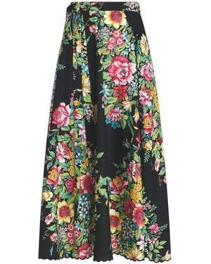 Etro Floral-Print Cotton-Blend Midi Skirt - Black