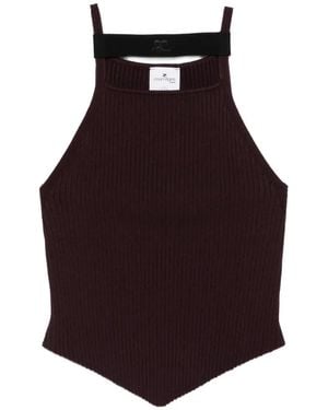 Courreges Ribbed Logo-Patch Top - Purple