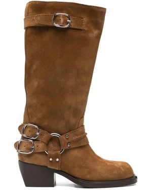 Sandro Buckle-Detail Suede Boots - Brown