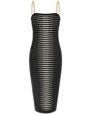 Elisabetta Franchi Striped-Pattern Chain-Strap Midi Dress - Black