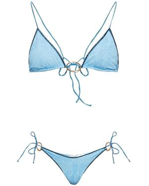 Oséree Lace-Patterned Ring-Detail Bikini - Blue