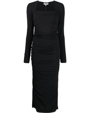 Ganni Square-Neck Long-Sleeve Dress - Black