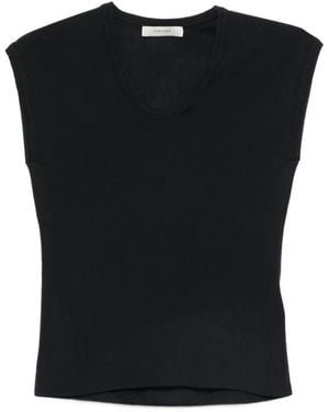 IVORY PARIS Mia Ribbed-Knit Cap-Sleeves T-Shirt - Black