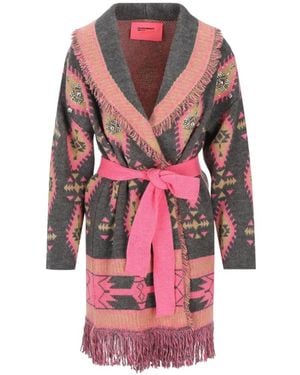 COLOUR MARKET® Fringe-Trimmed Belted Cardi-Coat - Pink