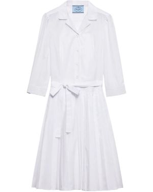 Prada Pleated Poplin Mini Shirt Dress - White