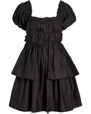 Damson Madder Ltyza Tiered Puff-Sleeve Mini Dress - Black