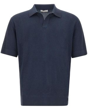 Kangra Openwork Knit Cotton Polo Shirt - Blue