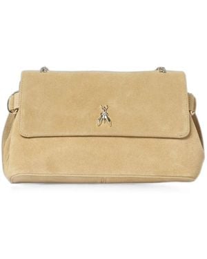 Patrizia Pepe Logo-Motif Suede Shoulder Bag - Natural