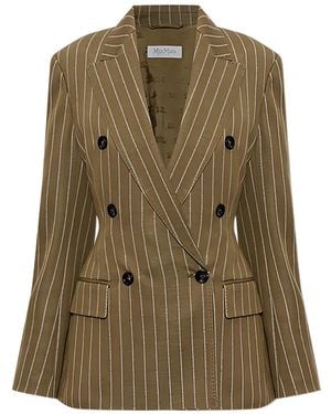 Max Mara Double-Breasted Pinstripe Jersey Blazer - Green
