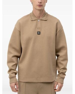 HUGO Structured Cotton-Blend Sweatshirt With Polo Collar - Natural