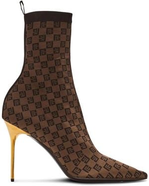 Balmain Stivali slip-on marroni con polsino a coste e tacco a spillo - Marrone