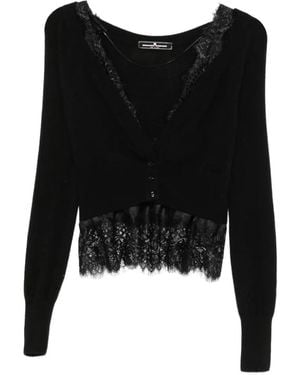 Ermanno Scervino Cárdigan Con Ribete De Encaje Y Cordones - Negro