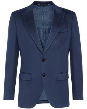 Billionaire Crest-Embroidered Blazer - Blue