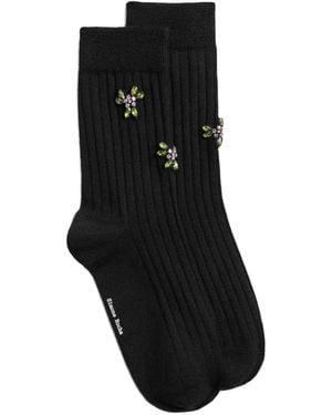 Simone Rocha Embellished Ribbed-Knit Socks - Black