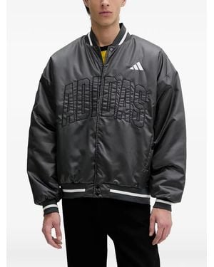 adidas Stadium Logo-Embroidered Bomber Jacket - Gray