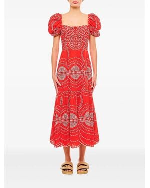 Charo Ruiz Puff-Sleeve Embroidered Midi Dress