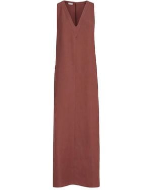 Brunello Cucinelli V-Neck Monili-Detail Midi Dress - Purple