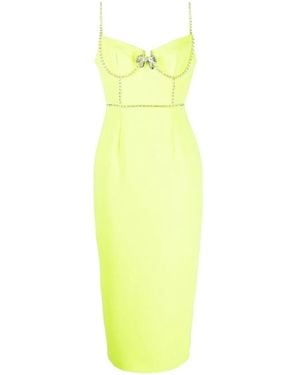 Self-Portrait Lime Crepe Bow Midi Dress - Yellow