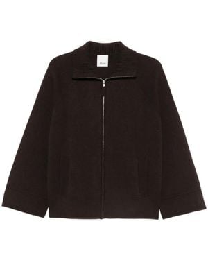 Allude Zip-Up Funnel-Neck Cardigan - Black