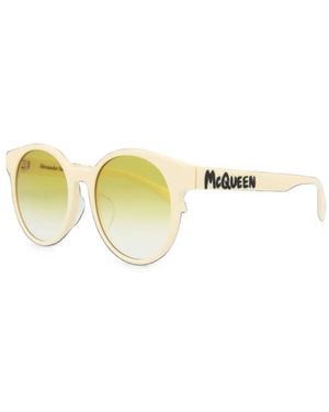 McQueen Logo-Print Round-Frame Sunglasses - Metallic
