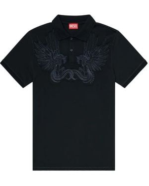 DIESEL T-Phen Embroidered Polo Shirt - Black