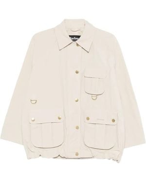 Barbour Debbie Showerproof Flap-Pocket Button Coat - White