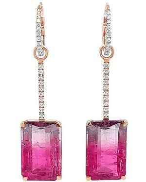 Lisa Nik 18Kt Roségouden Oorbellen Verfraaid Met Diamant En Toermalijn - Roze
