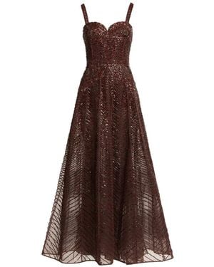 Elie Saab Bead-Embroidered Midi Dress - Brown