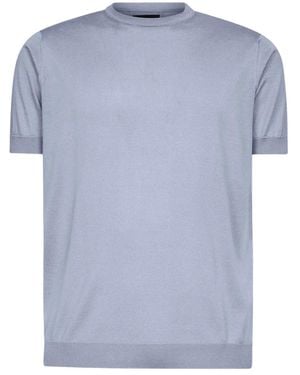 Giorgio Armani Geripptes T-Shirt mit Rundhalsausschnitt - Blau