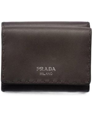 Prada Small Antiqued Leather Wallet - Gray
