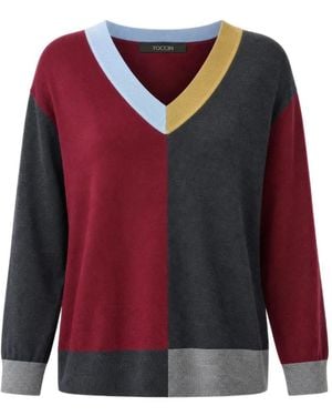 Toccin Sia Colour-Block V-Neck Jumper - Red