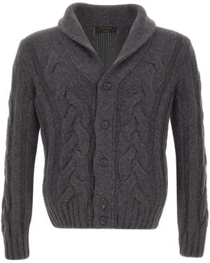Gran Sasso Cable-Knit Shawl-Collar Sweater - Gray