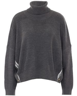 Liu Jo Roll-Neck Side-Slit Sweater - Gray