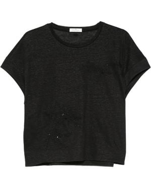 Panicale Sequin-Embellished Floral-Embroidered T-Shirt - Black