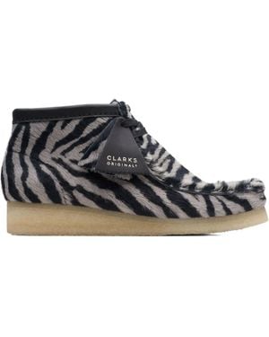 Clarks Wallabee "Zebra Print" Boots - Black
