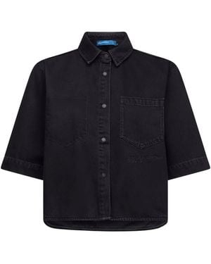 KARL LAGERFELD Boxy Short-Sleeved Denim Shirt - Blue