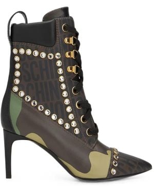 Moschino Crystal-Embellished Camouflage-Print Boots - Black