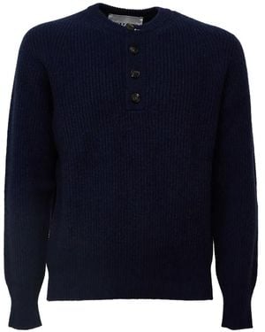 Amaranto Ribbed-Knit Henley Sweater - Blue