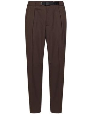White Sand Pleated Belted Pants - Brown