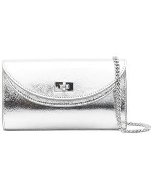 Sandro Mambo Metallic-Finish Leather Clutch Bag - White